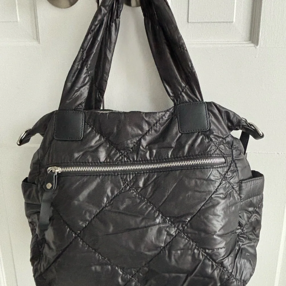Sondra Roberts Shiny Black Quilted Baby/Every Day Bag